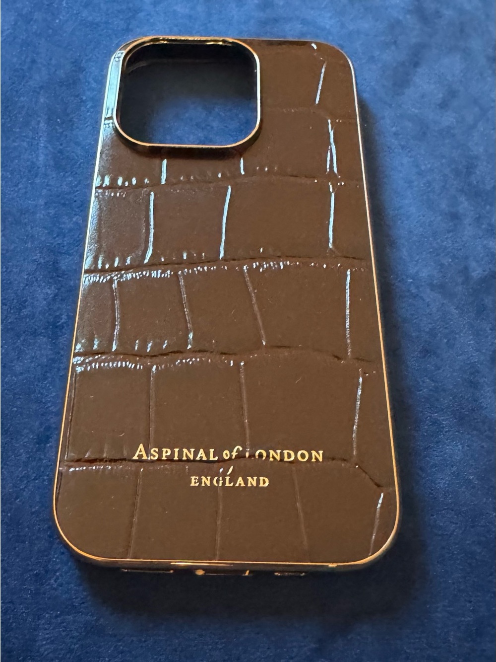 Aspinal of London iPhone 15 Pro Leather Case Deep Shine Amazon Brown Croc - Picture 2 of 6
